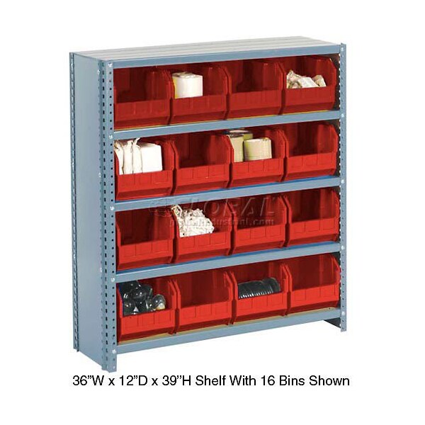 Global Industrial Closed Steel Shelving w/ 36 Red Bins, 36inW x 18inD x 73inH 603269RD - main